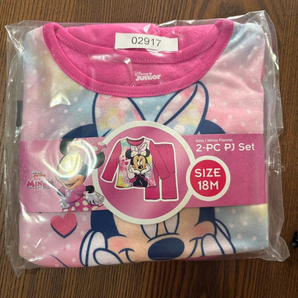 Disney Minnie Mouse Pajamas Girls 18M Pink‎ New 2-Piece Flannel PJ Set